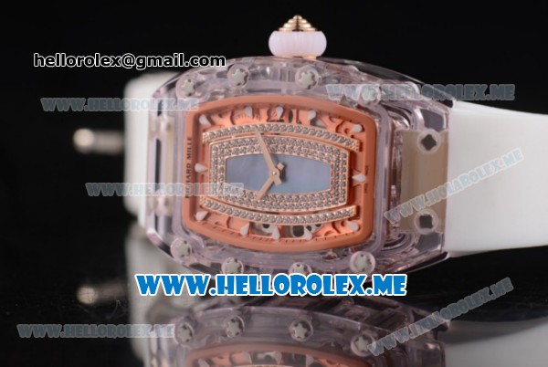 Richard Mille RM 07-02 Miyota 9015 Automatic Pink Sapphire Case with White Rubber Strap and Blue MOP Dial White Markers - Click Image to Close